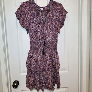 Patrons of Peace  Retro Ditsy Floral Print Tiered Ruffle Skirt M Smock Waist